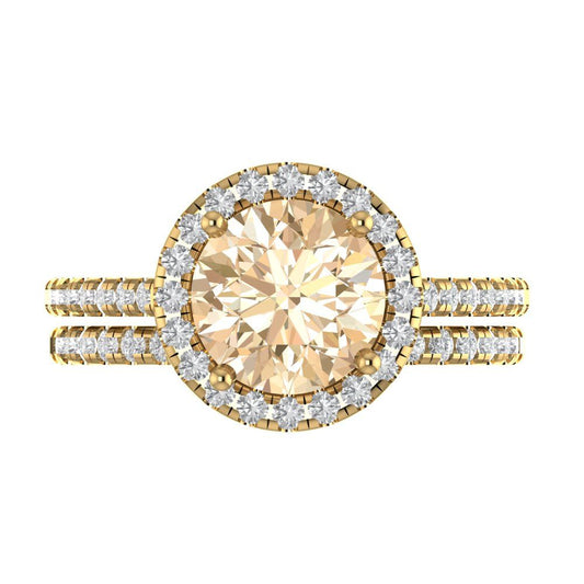 2.52 cttw Round Cut Natural Morganite Bridal Set - Solid Yellow Gold Engagement Ring & Wedding Band