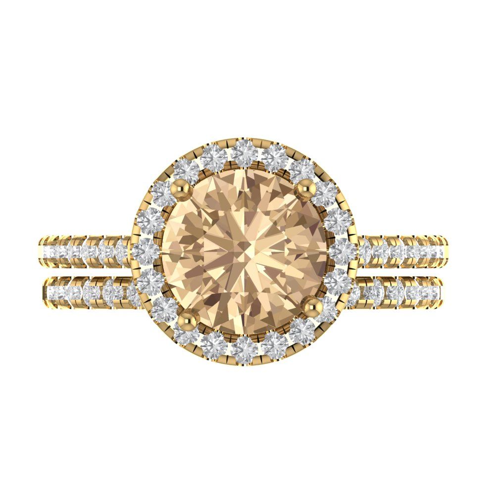 2.52 cttw Round Cut Yellow Moissanite Bridal Set - Solid Yellow Gold Engagement Ring & Wedding Band