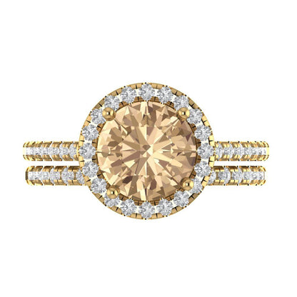2.52 cttw Round Cut Yellow Moissanite Bridal Set - Solid Yellow Gold Engagement Ring & Wedding Band