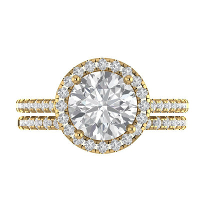 2.52 cttw Round Cut Zirconia Simulated Diamond Bridal Set - Solid Yellow Gold Engagement Ring & Wedding Band