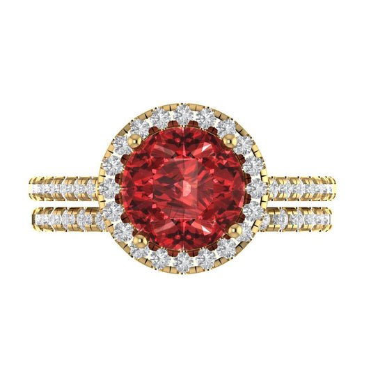 2.52 cttw Round Cut Natural Garnet Bridal Set - Solid Yellow Gold Engagement Ring & Wedding Band