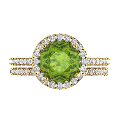 2.52 cttw Round Cut Natural Peridot Bridal Set - Solid Yellow Gold Engagement Ring & Wedding Band