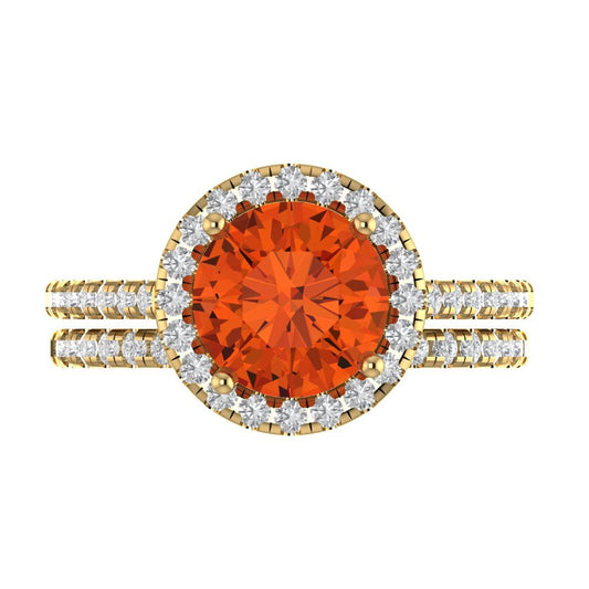 2.52 cttw Round Cut Simulated Red Diamond Bridal Set - Solid Yellow Gold Engagement Ring & Wedding Band
