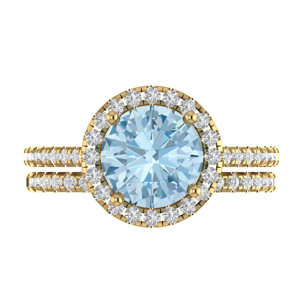 2.52 cttw Round Cut Natural Aquamarine Bridal Set - Solid Yellow Gold Engagement Ring & Wedding Band