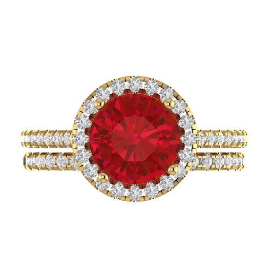 2.52 cttw Round Cut Simulated Pink Tourmaline Bridal Set - Solid Yellow Gold Engagement Ring & Wedding Band