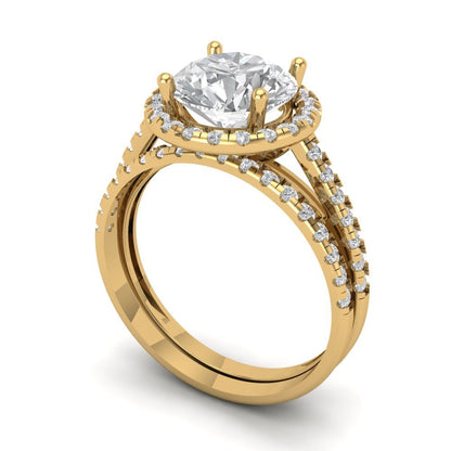 2.52 cttw Round Cut Zirconia Simulated Diamond Bridal Set - Solid Yellow Gold Engagement Ring & Wedding Band