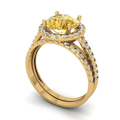 2.52 cttw Round Cut Yellow Moissanite Bridal Set - Solid Yellow Gold Engagement Ring & Wedding Band