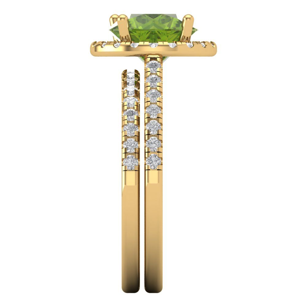 2.52 cttw Round Cut Natural Peridot Bridal Set - Solid Yellow Gold Engagement Ring & Wedding Band