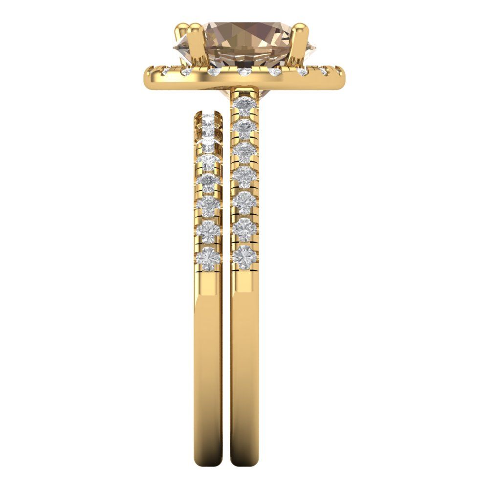 2.52 cttw Round Cut Yellow Moissanite Bridal Set - Solid Yellow Gold Engagement Ring & Wedding Band