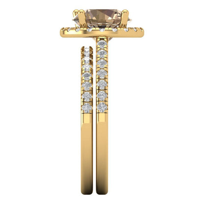 2.52 cttw Round Cut Yellow Moissanite Bridal Set - Solid Yellow Gold Engagement Ring & Wedding Band