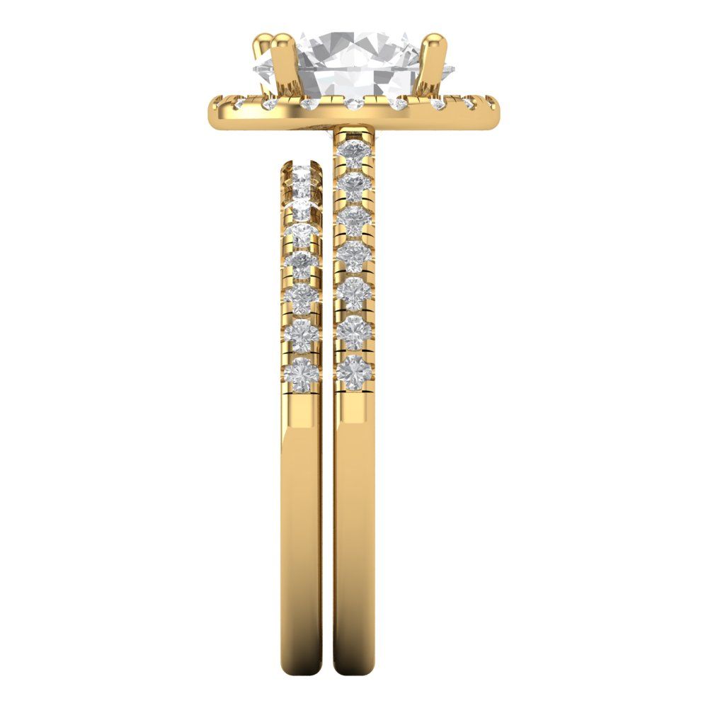 2.52 cttw Round Cut White Sapphire Bridal Set - Solid Yellow Gold Engagement Ring & Wedding Band