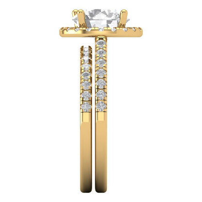 2.52 cttw Round Cut White Sapphire Bridal Set - Solid Yellow Gold Engagement Ring & Wedding Band