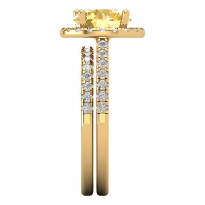 2.52 cttw Round Cut Natural Citrine Bridal Set - Solid Yellow Gold Engagement Ring & Wedding Band