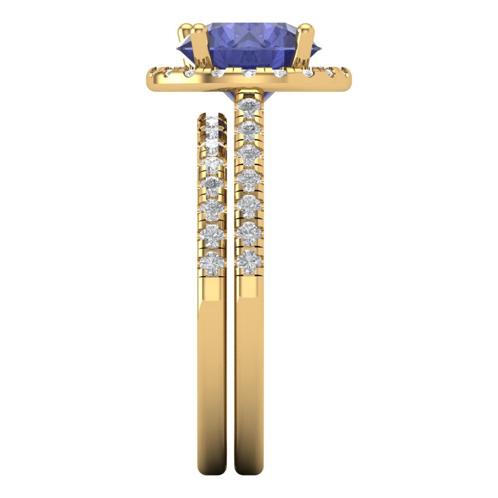 2.52 cttw Round Cut Simulated Tanzanite Bridal Set - Solid Yellow Gold Engagement Ring & Wedding Band