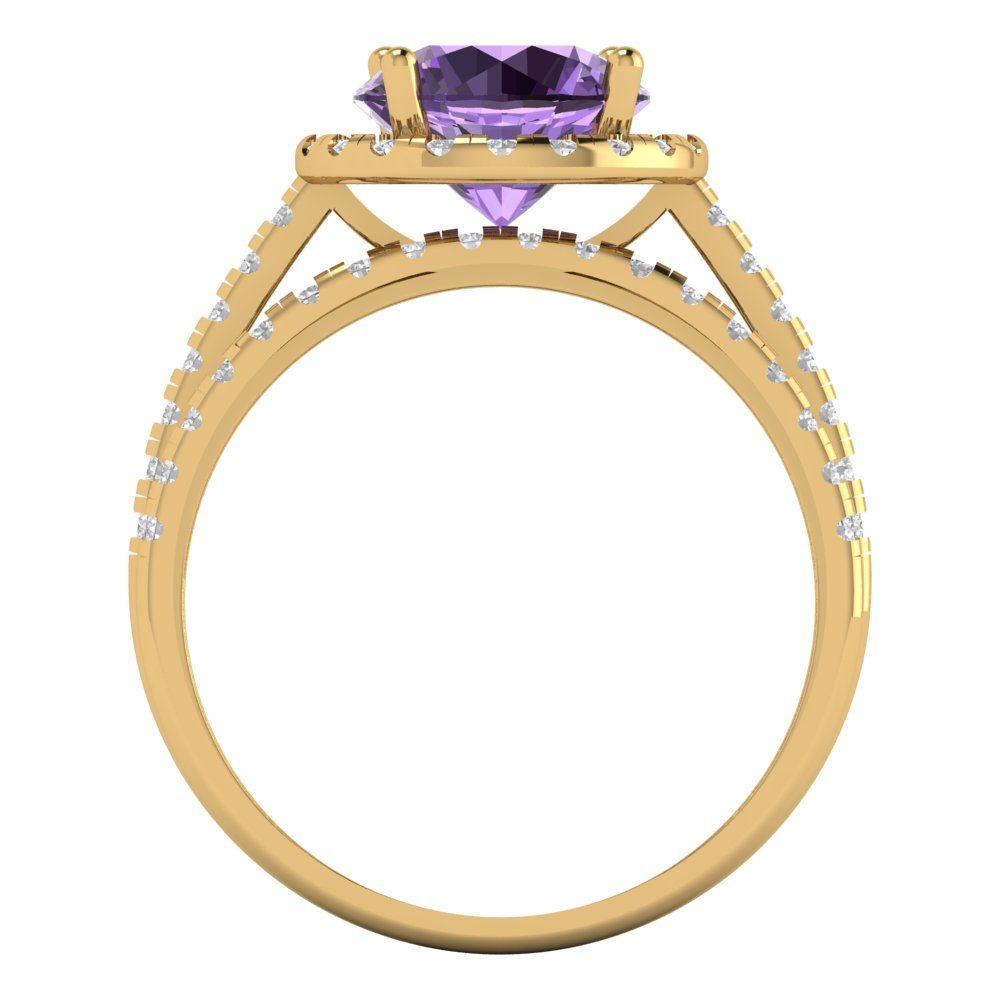 2.52 cttw Round Cut Simulated Alexandrite Bridal Set - Solid Yellow Gold Engagement Ring & Wedding Band