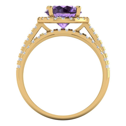 2.52 cttw Round Cut Simulated Alexandrite Bridal Set - Solid Yellow Gold Engagement Ring & Wedding Band