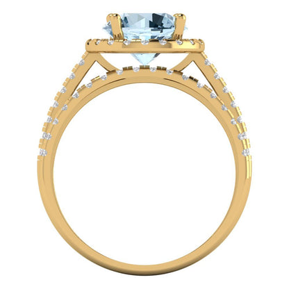 2.52 cttw Round Cut Natural Aquamarine Bridal Set - Solid Yellow Gold Engagement Ring & Wedding Band