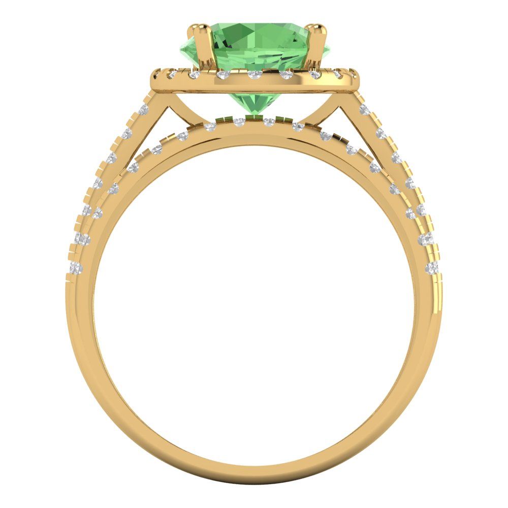 2.52 cttw Round Cut Simulated Green Diamond Bridal Set - Solid Yellow Gold Engagement Ring & Wedding Band