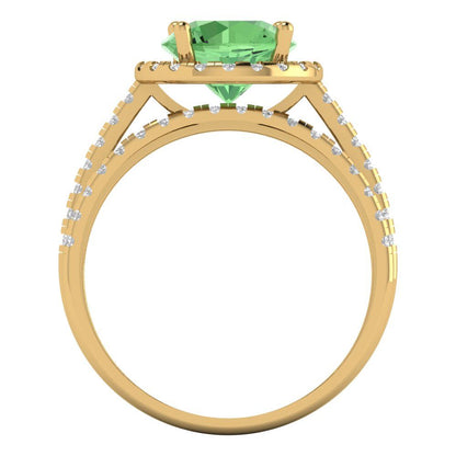 2.52 cttw Round Cut Simulated Green Diamond Bridal Set - Solid Yellow Gold Engagement Ring & Wedding Band