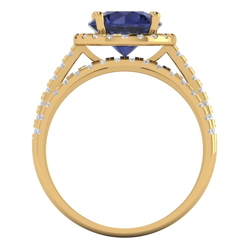 2.52 cttw Round Cut Simulated Blue Sapphire Bridal Set - Solid Yellow Gold Engagement Ring & Wedding Band