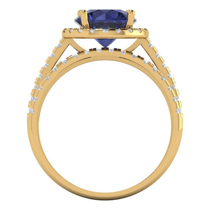 2.52 cttw Round Cut Simulated Blue Sapphire Bridal Set - Solid Yellow Gold Engagement Ring & Wedding Band