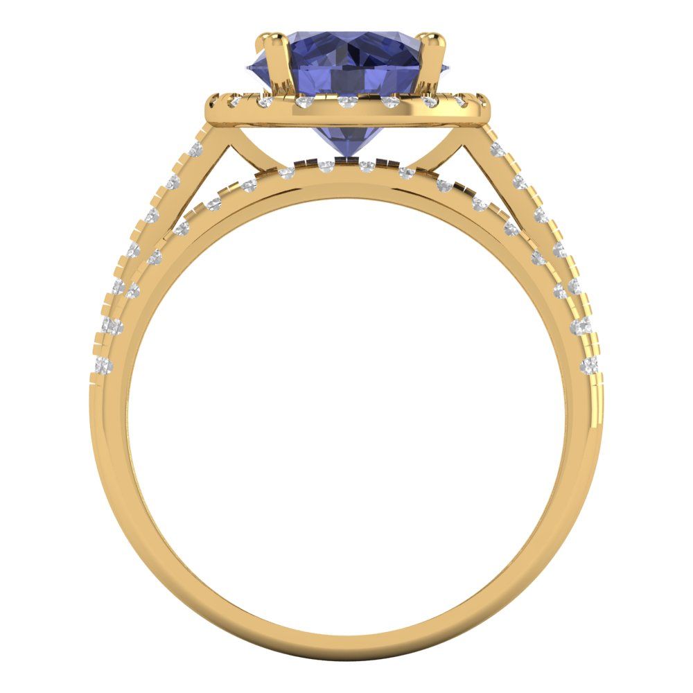 2.52 cttw Round Cut Simulated Tanzanite Bridal Set - Solid Yellow Gold Engagement Ring & Wedding Band