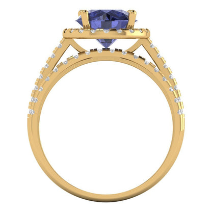 2.52 cttw Round Cut Simulated Tanzanite Bridal Set - Solid Yellow Gold Engagement Ring & Wedding Band