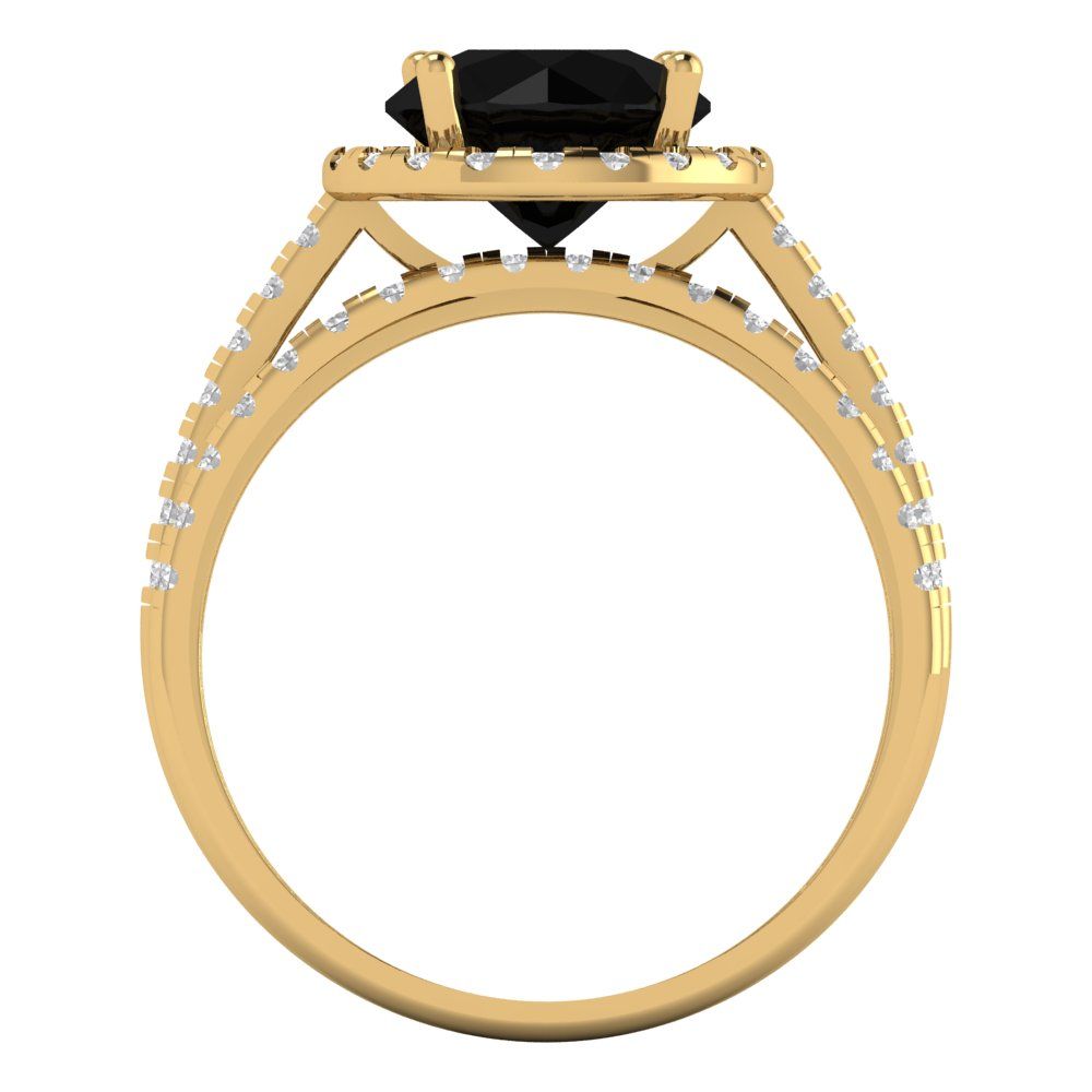 2.52 cttw Round Cut Natural Onyx Bridal Set - Solid Yellow Gold Engagement Ring & Wedding Band