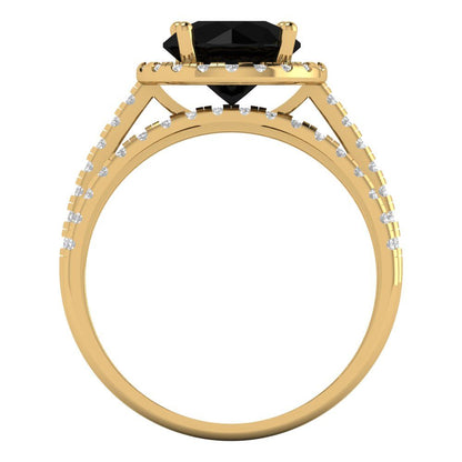 2.52 cttw Round Cut Natural Onyx Bridal Set - Solid Yellow Gold Engagement Ring & Wedding Band