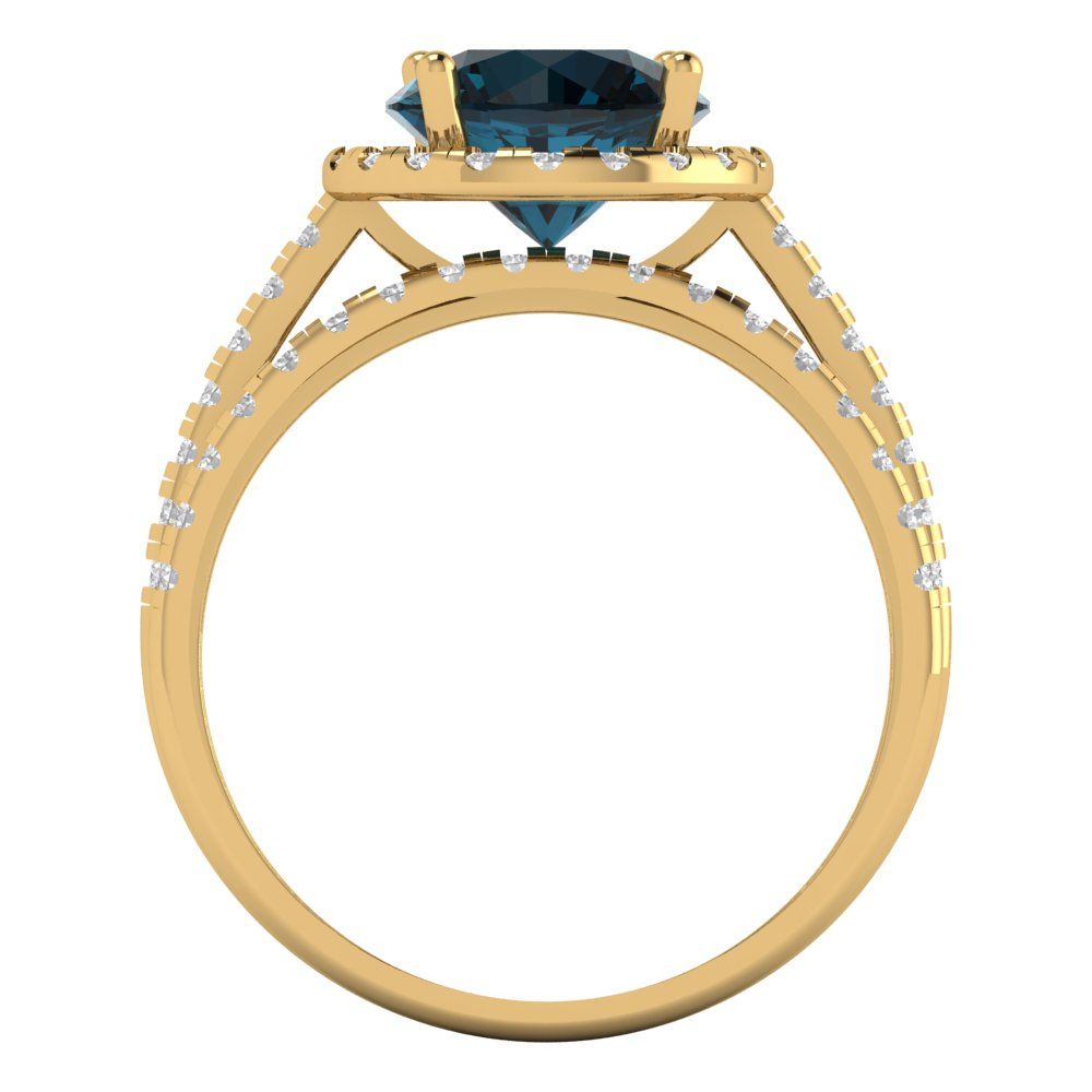 2.52 cttw Round Cut Natural London Blue Topaz Bridal Set - Solid Yellow Gold Engagement Ring & Wedding Band