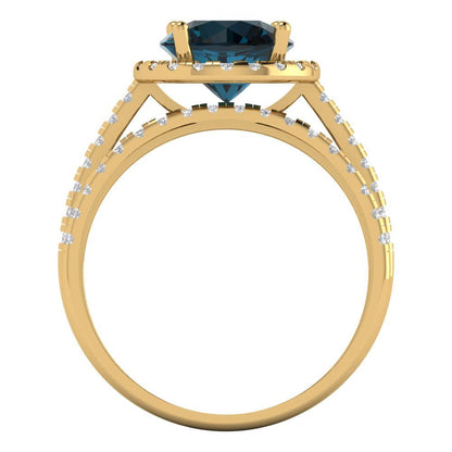 2.52 cttw Round Cut Natural London Blue Topaz Bridal Set - Solid Yellow Gold Engagement Ring & Wedding Band