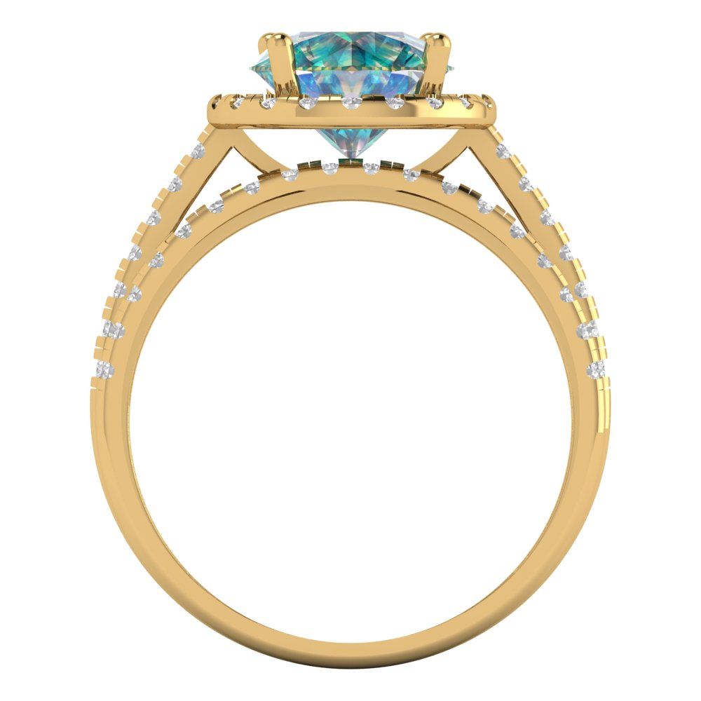 2.52 cttw Round Cut Blue Moissanite Bridal Set - Solid Yellow Gold Engagement Ring & Wedding Band