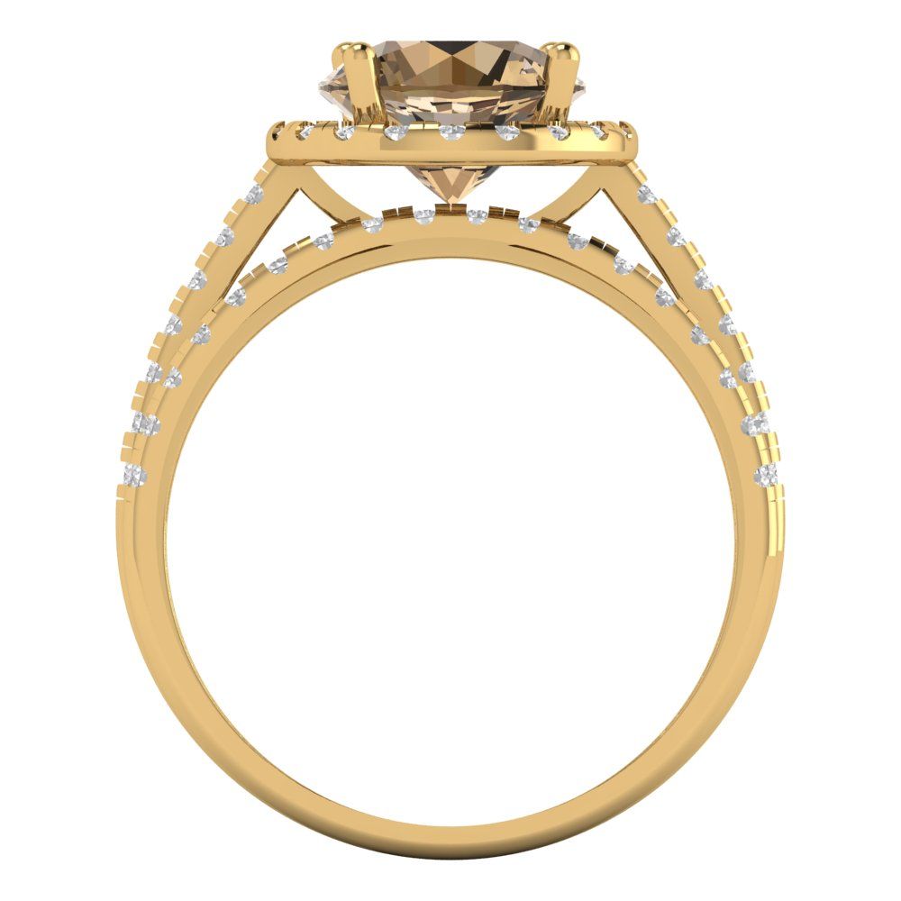 2.52 cttw Round Cut Simulated Champagne Diamond Bridal Set - Solid Yellow Gold Engagement Ring & Wedding Band