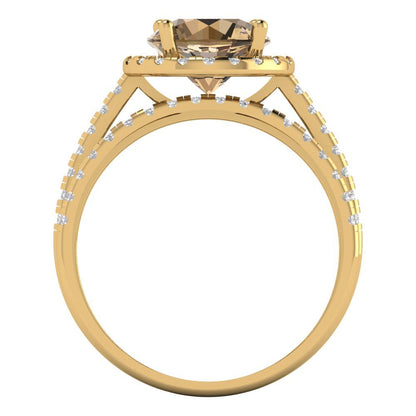 2.52 cttw Round Cut Simulated Champagne Diamond Bridal Set - Solid Yellow Gold Engagement Ring & Wedding Band