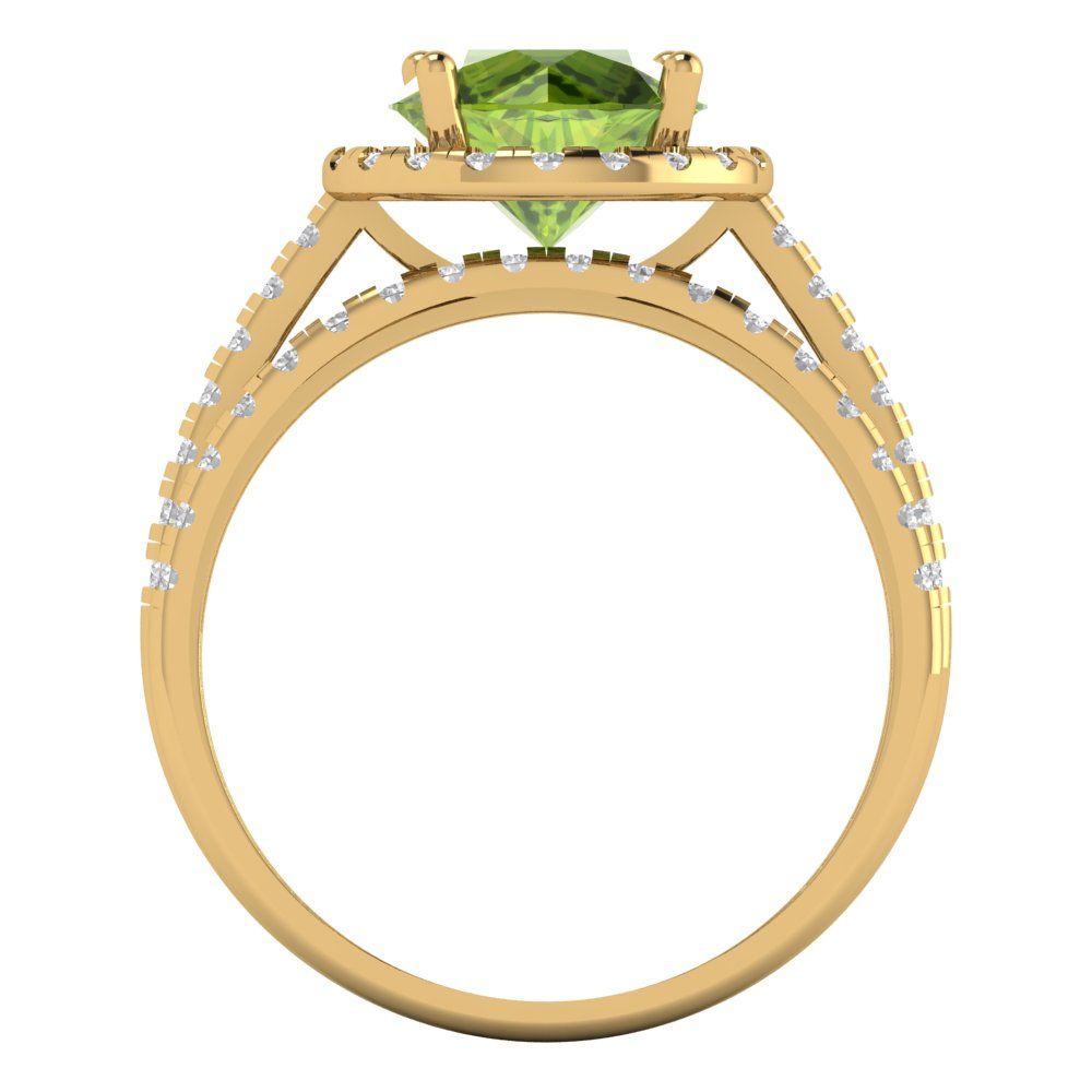 2.52 cttw Round Cut Natural Peridot Bridal Set - Solid Yellow Gold Engagement Ring & Wedding Band