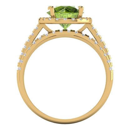 2.52 cttw Round Cut Natural Peridot Bridal Set - Solid Yellow Gold Engagement Ring & Wedding Band