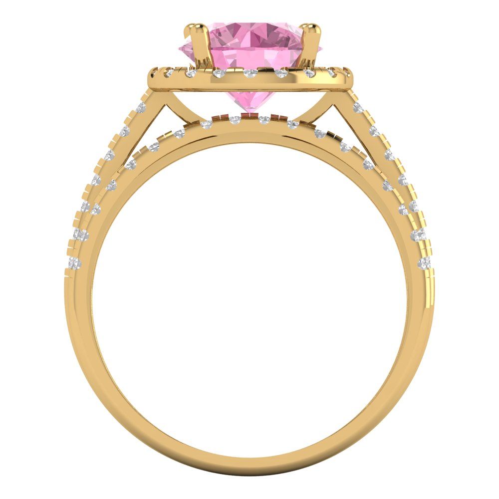 2.52 cttw Round Cut Simulated Pink Diamond Bridal Set - Solid Yellow Gold Engagement Ring & Wedding Band
