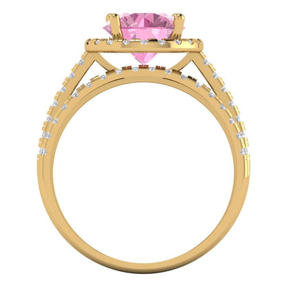 2.52 cttw Round Cut Simulated Pink Diamond Bridal Set - Solid Yellow Gold Engagement Ring & Wedding Band