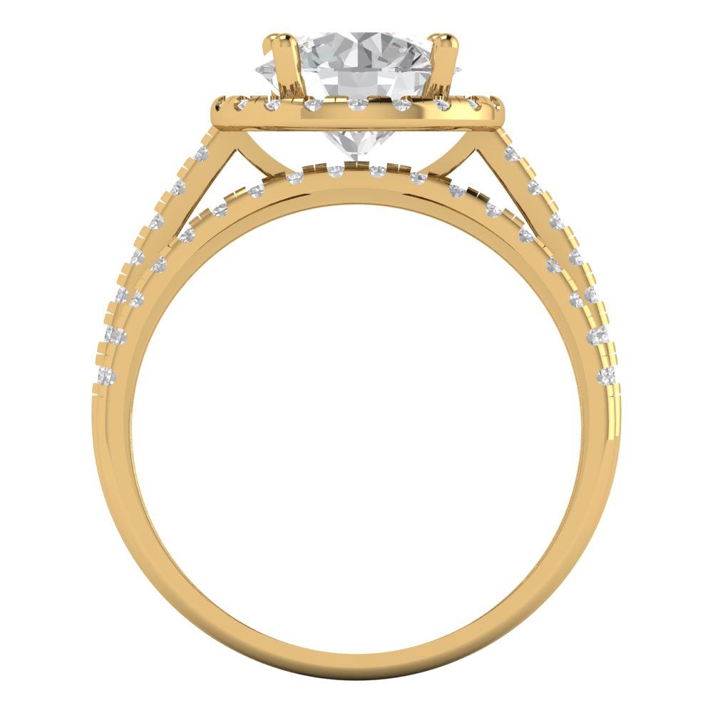 2.52 cttw Round Cut White Sapphire Bridal Set - Solid Yellow Gold Engagement Ring & Wedding Band