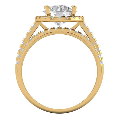 2.52 cttw Round Cut White Sapphire Bridal Set - Solid Yellow Gold Engagement Ring & Wedding Band