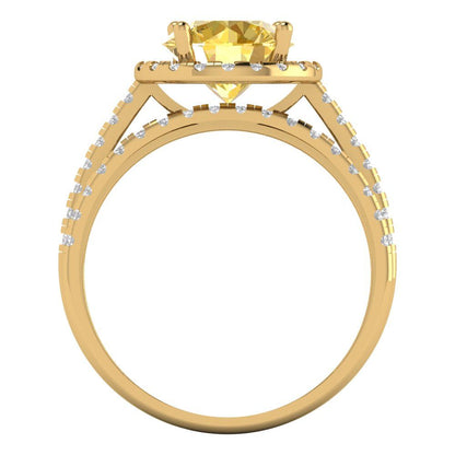 2.52 cttw Round Cut Natural Citrine Bridal Set - Solid Yellow Gold Engagement Ring & Wedding Band