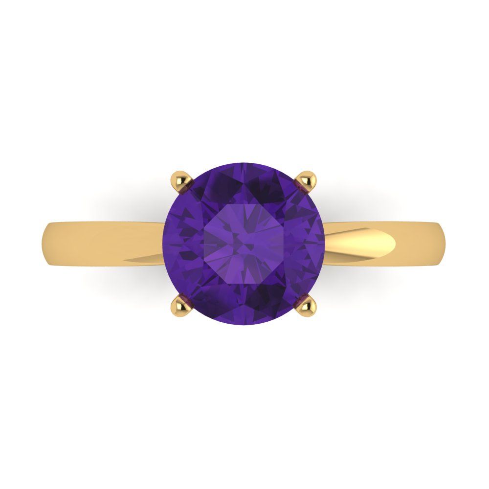 2 cttw Natural Amethyst Solitaire  Engagement Ring - Solid Gold (Round Cut,8.0mm)