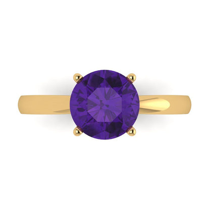2 cttw Natural Amethyst Solitaire  Engagement Ring - Solid Gold (Round Cut,8.0mm)