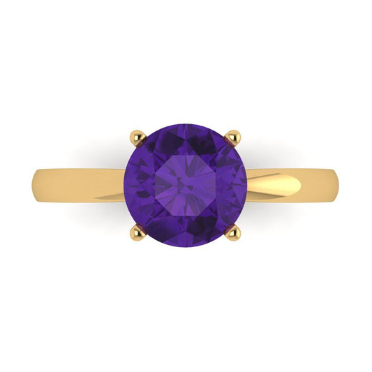 2 cttw Natural Amethyst Solitaire  Engagement Ring - Solid Yellow Gold (VVS1, Round Cut,8.0mm)