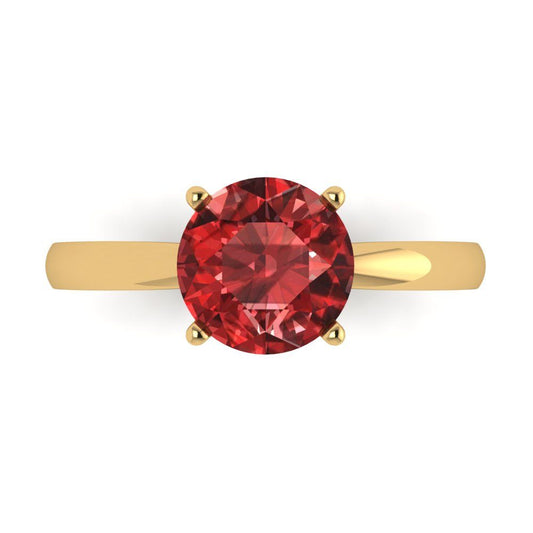 2 cttw Natural Garnet Solitaire  Engagement Ring - Solid Yellow Gold (VVS1, Round Cut,8.0mm)