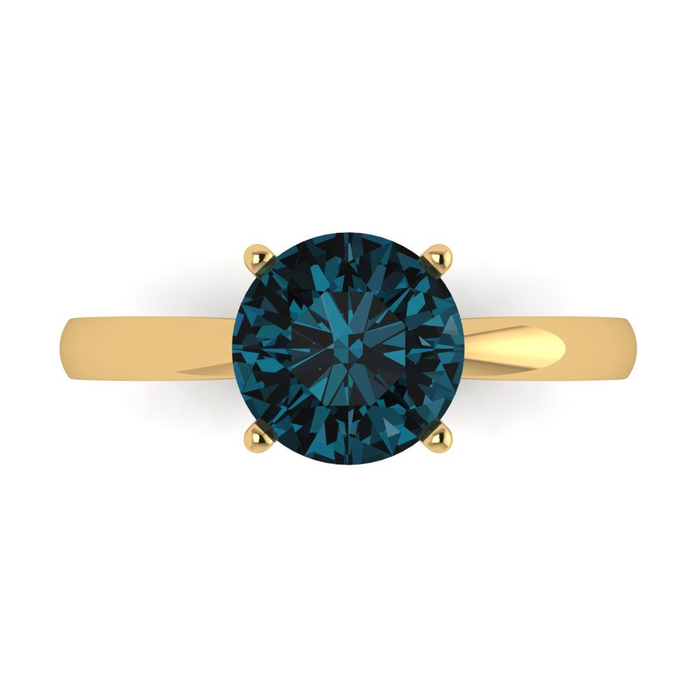 2 cttw Natural London Blue Topaz Solitaire  Engagement Ring - Solid Gold (Round Cut,8.0mm)