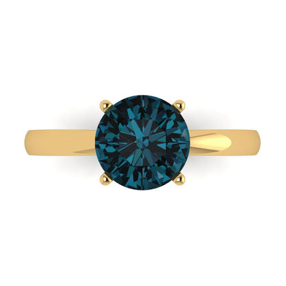 2 cttw Natural London Blue Topaz Solitaire  Engagement Ring - Solid Gold (Round Cut,8.0mm)