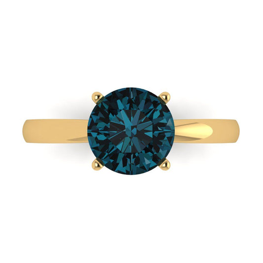 2 cttw Natural London Blue Topaz Solitaire  Engagement Ring - Solid Yellow Gold (VVS1, Round Cut,8.0mm)