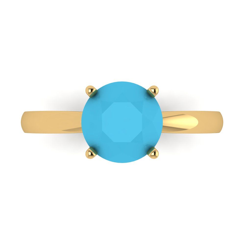 2 cttw Simulated Turquoise Solitaire  Engagement Ring - Solid Gold (Round Cut,8.0mm)