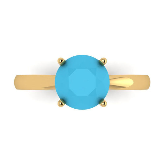 2 cttw Simulated Turquoise Solitaire  Engagement Ring - Solid Yellow Gold (VVS1, Round Cut,8.0mm)